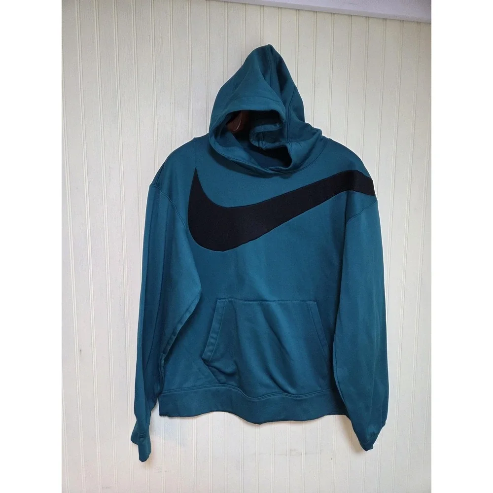 Nike Hoodie Mens Large Blue Dri-Fit Pullover Fleece Swoosh Training Athletic Top - Picture 2 of 7